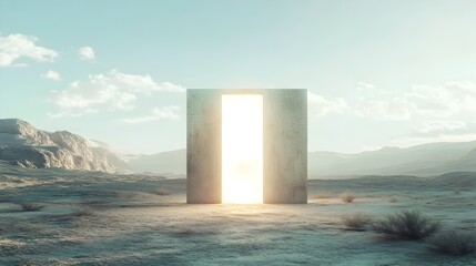 Poster - Conceptual image of a simple light switch standing alone in the middle of an empty arid desert landscape