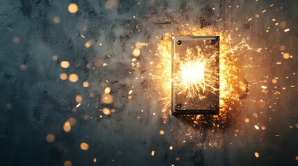 Poster - conceptual image of a broken light switch with sparks flying out symbolizing an electrical malfuncti