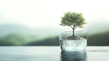Poster - eco friendly vision a glass of water nurturing nature s growth a conceptual image depicting a glass 