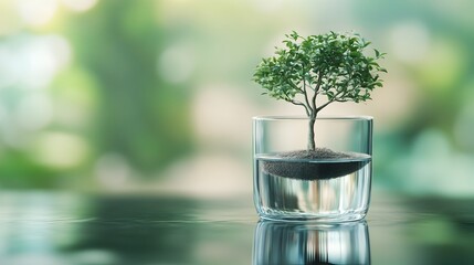 Poster - a conceptual image depicting a glass of clear water with a small thriving tree growing inside symbol