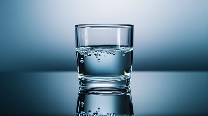 Poster - Reflective Transparency A Glass of Water Mirrored in Stillness Capturing the Essence of Simplicity and Serenity in a Conceptual Still Life Composition