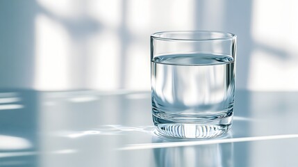 Poster - Ethereal Reflection A Captivating Image of a Glass of Water Resting on a Mirrored Surface Creating a Mesmerizing Mirror Effect and Serene Ambiance