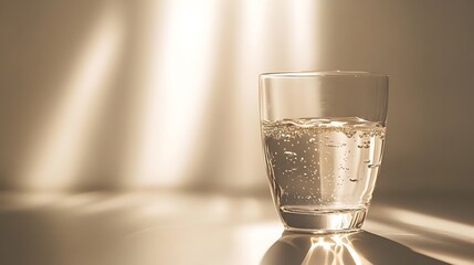 Poster - Conceptual image of a glass of water floating in midair with mesmerizing light passing through the transparent liquid creating a visually striking and captivating effect