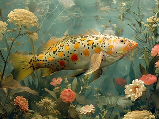 Wall Mural - Underwater Fish with Flowers.