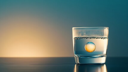 Poster - Conceptual image showcasing a glowing luminescent orb submerged within a glass filled with water creating a captivating and thought provoking visual metaphor for technology innovation