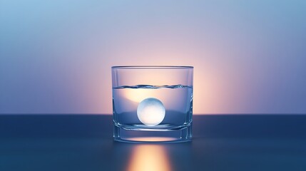 Poster - A conceptual and featuring a glowing luminous orb submerged in a transparent glass of water creating an intriguing and visually striking image that evokes a sense of mystery and imagination