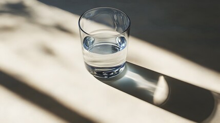 Poster - a conceptual and abstract image depicting a glass of water sitting on a simple surface with shadows 