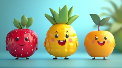 Wall Mural - Cute Fruit Friends.