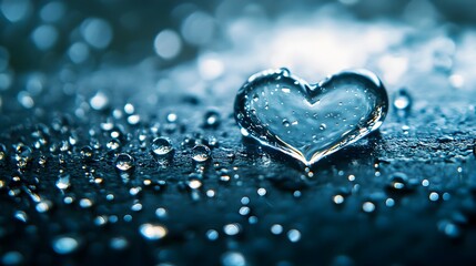 Poster - A conceptual and abstract image featuring water droplets on a smooth surface forming the shape of a heart with clean and minimalist copy space for text overlay or design elements