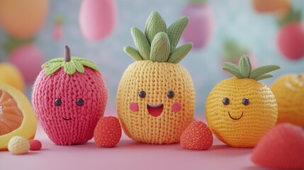 Wall Mural - Knitted Fruit Friends.