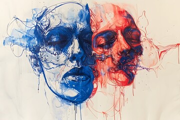 Poster - Abstract Painting of Two Faces.