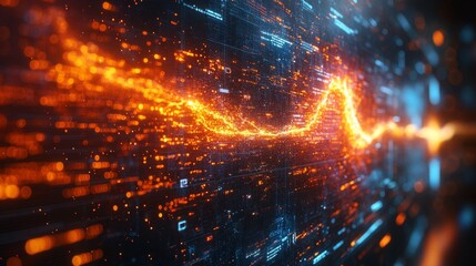 Poster - A holographic display showcases glowing data patterns representing the impact of information technology in a modern setting.