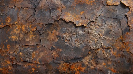 Canvas Print - Top view of a heavily rusted iron panel with deep cracks and flaking, perfect for a distressed background