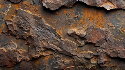 Wall Mural - Top view of a heavily rusted iron plate with deep grooves and rough textures, perfect for a weathered look