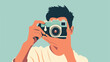 © Nora - Vintage Camera Photography: Man Capturing Image in Flat Vector Style