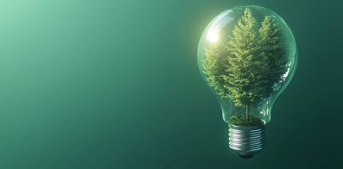 Wall Mural - A renewable and sustainable energy lightbulb with a green background of green plants. Currently in stock.