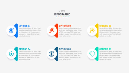 Business  infographics design for Six Step, option, parts or process. Infographic 6 element design template for presentation.  process diagram, step banner, flow chart, 6 option template.