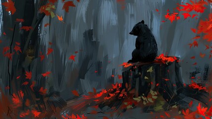 Wall Mural - A bear sitting on top of an old tree stump