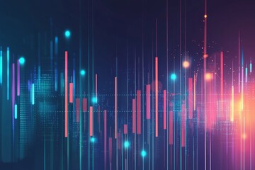 Wall Mural - A blurred dark blue background shows digital financial charts, graphs, and indicators of stock market expansion, business investment, and data analysis