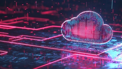 Poster - A futuristic hologram with cloud technology for the web in digital informational technology