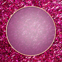 Sticker - Golden round frame on pink sequin textured background transparent png