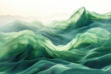 abstract digital landscape with undulating green hills rippling like fabric in an ethereal breeze surreal and dreamlike