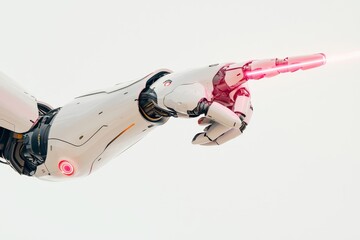 Poster - Isolated white cyborg robotic hand pointing his finger - 3D rendering.