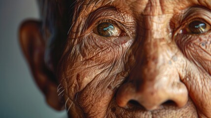 Aufkleber - A close-up portrait of an elderly man highlights the deep lines of experience and the calmness in his eyes, reflecting wisdom from his diverse heritage. Generative AI