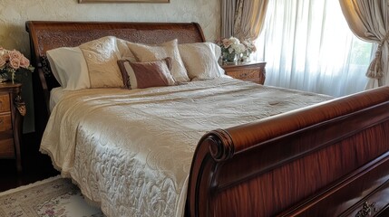 Poster - Sleigh Bed with Elegant Bedding and Pillows