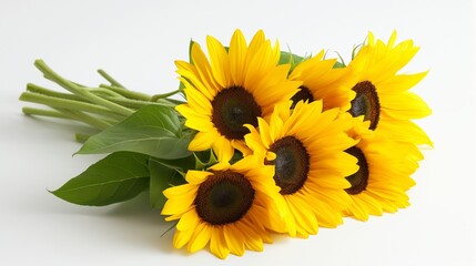 Sticker - A bouquet of sunflowers is arranged in a vase. The flowers are yellow and have a bright, cheerful appearance. The arrangement is simple and elegant, with the sunflowers standing upright