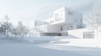 Poster - Modern White Building with Steps and Trees