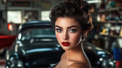 Poster - Woman posing by car