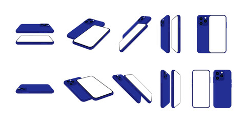 Poster - 3D Smartphone Mockup. Multiple Angles and Screen. Front, perspective side view template. Vector.