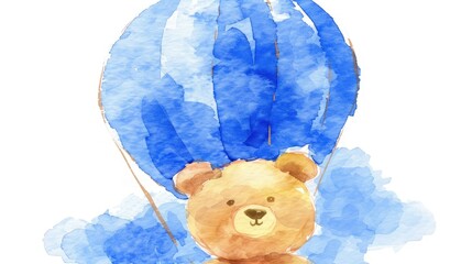 Wall Mural - a cute teddy bear in a hot air balloon