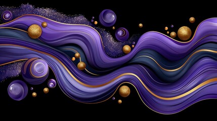 Abstract Purple and Gold Swirls with Glitter