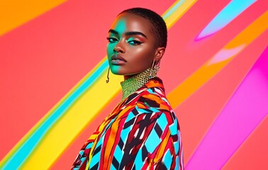 Modern and contemporary black female model with vibrant colors beauty portrait