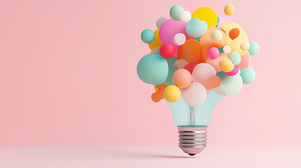 Poster - A colorful light bulb filled with vibrant, playful bubbles symbolizes creativity and inspiration. cheerful colors evoke sense of joy and imagination.