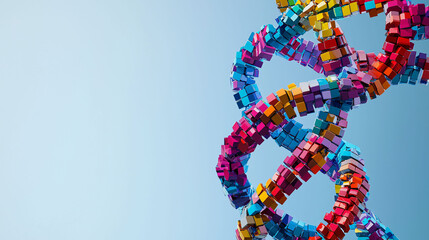 Poster - Colorful 3D abstract shapes intertwine against light blue background, creating vibrant and dynamic visual. design evokes sense of creativity and playfulness.