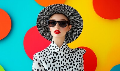 Contemporary fashion female model with vibrant color. Beauty woman portrait concept