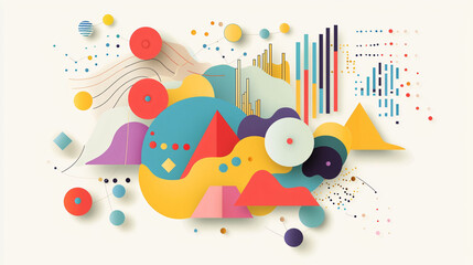 Poster - Colorful abstract shapes and patterns create vibrant composition, evoking sense of creativity and playfulness. design features geometric forms and harmonious blend of colors.