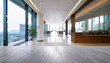 © l1gend - Blurred hotel or office building lobby blur background interior view toward reception hall, modern luxury white room space with blurry corridor and building glass wall window