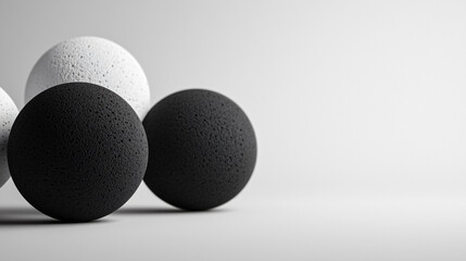 Poster - Textured black and white spheres create modern and minimalist aesthetic, evoking sense of balance and harmony.