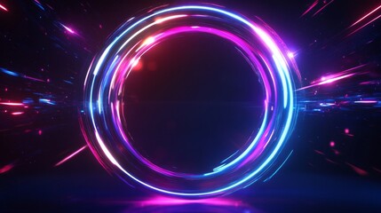 Wall Mural - Abstract neon circle glowing with light streaks background