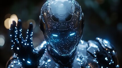 Poster - A holographic interface is utilized for design work in a high-tech, illuminated setting, showcasing advanced technology and creativity.