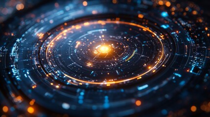 Poster - A futuristic holographic interface showcases vibrant lights and circular patterns, illustrating the limitless potential of modern technology.