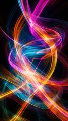 Canvas Print - Colorful light trails flowing and intertwining on black background