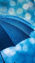 Canvas Print - Blue umbrella getting wet under rain with bokeh effect