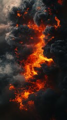 Wall Mural - fire burning with black and grey smoke raging inferno