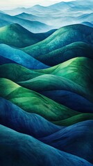 Wall Mural - Abstract green and blue mountain landscape painting background