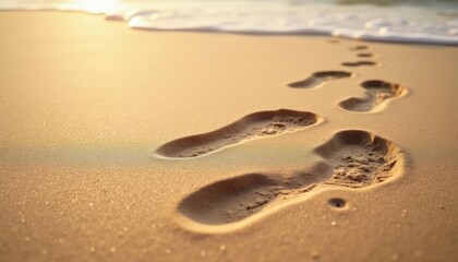 Wall Mural -  Footprints in the sand a timeless tale of wanderlust